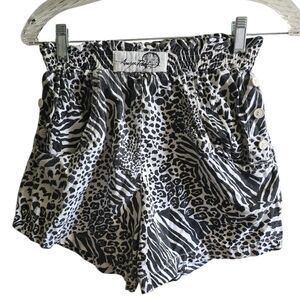 80s/90s Vintage Anchor Reef Mixed Animal Print Shorts High Waist Paperbag Cotton